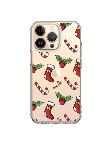 Coque iPhone 13 Pro Chaussette Sucre d'Orge Houx de Noël transparente - Nico