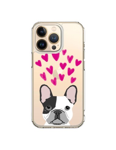 Coque iPhone 13 Pro Bulldog Français Coeurs Chien Transparente - Pet Friendly