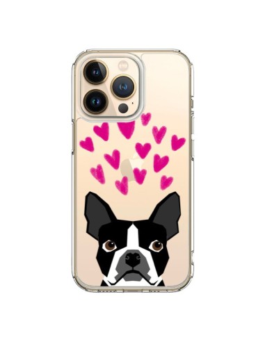 Cover iPhone 13 Pro Boston Terrier Cuori Cane Trasparente - Pet Friendly