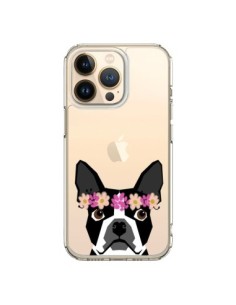 Cover iPhone 13 Pro Boston Terrier Fiori Cane Trasparente...