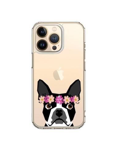 Coque iPhone 13 Pro Boston Terrier Fleurs Chien Transparente - Pet Friendly
