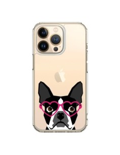 Cover iPhone 13 Pro Boston Terrier Occhiali Cuori Cane...