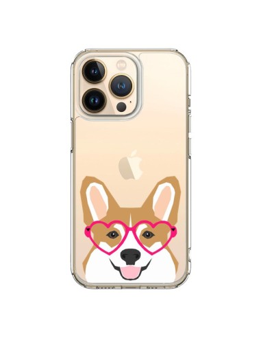 Cover iPhone 13 Pro Cane Buffo Occhiali Cuori Trasparente - Pet Friendly