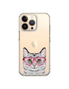 Coque iPhone 13 Pro Chat Gris Lunettes Coeurs...