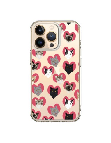 Coque iPhone 13 Pro Chats Coeurs Transparente - Pet Friendly