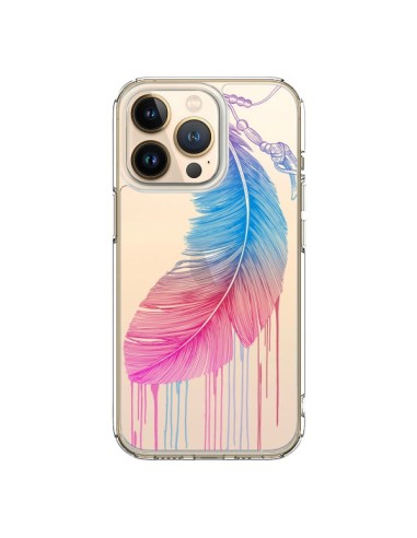 Coque iPhone 13 Pro Plume Feather Arc en Ciel Transparente - Rachel Caldwell