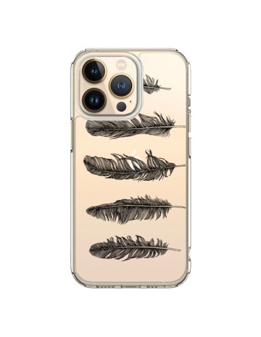Coque iPhone 13 Pro Plume Feather Noir Transparente - Rachel Caldwell