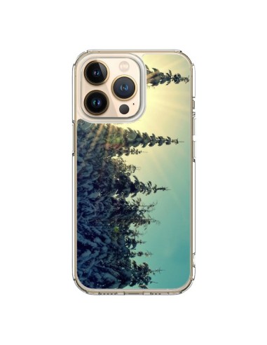 Coque iPhone 13 Pro Hiver Paysage Neige Montagnes Sapins Ski - R Delean