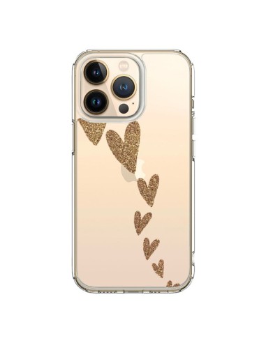 Coque iPhone 13 Pro Coeur Falling Gold Hearts Transparente - Sylvia Cook