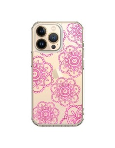 Coque iPhone 13 Pro Pink Doodle Flower Mandala Rose Fleur...