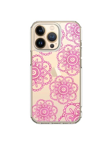Coque iPhone 13 Pro Pink Doodle Flower Mandala Rose Fleur Transparente - Sylvia Cook
