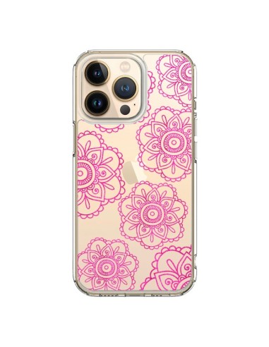 Cover iPhone 13 Pro Doodle  Mandala Rosa Fiori Trasparente - Sylvia Cook