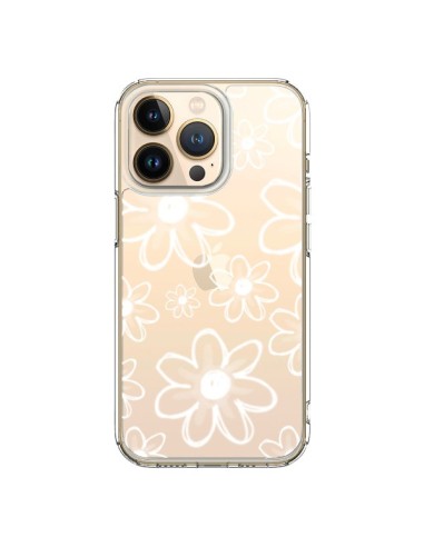 Cover iPhone 13 Pro Mandala Bianco Fiore Trasparente - Sylvia Cook