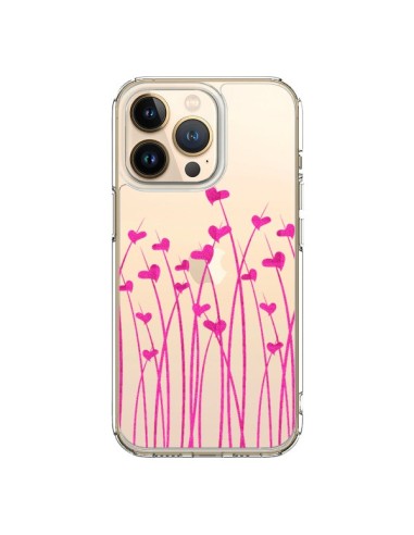 Coque iPhone 13 Pro Love in Pink Amour Rose Fleur Transparente - Sylvia Cook