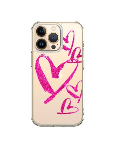 Coque iPhone 13 Pro Pink Heart Coeur Rose Transparente - Sylvia Cook