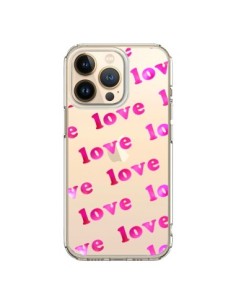 Coque iPhone 13 Pro Pink Love Rose Transparente - Sylvia...