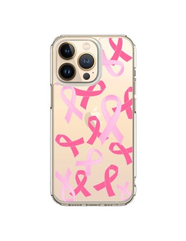 Coque iPhone 13 Pro Pink Ribbons Ruban Rose Transparente - Sylvia Cook