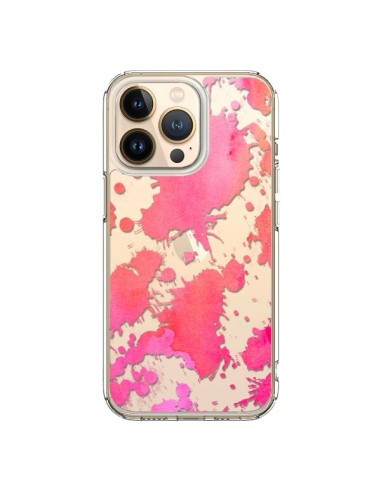 Coque iPhone 13 Pro Watercolor Splash Taches Rose Orange Transparente - Sylvia Cook