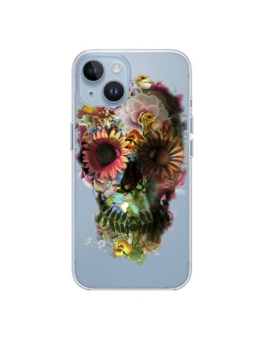 iPhone 14 case Skull Flowers Clear - Ali Gulec