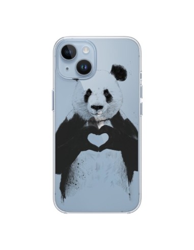 Coque iPhone 14 Panda All You Need Is Love Transparente - Balazs Solti