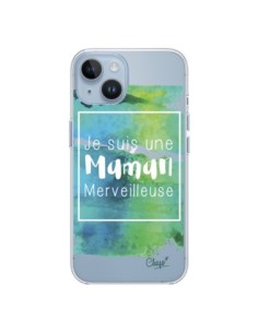 Coque iPhone 14 Je suis une Maman Merveilleuse Bleu Vert...