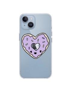 Cover iPhone 14 Ciambella Cuore Viola Trasparente -...