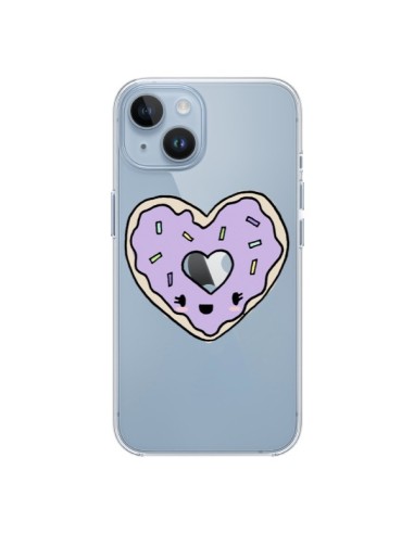 Coque iPhone 14 Donuts Heart Coeur Violet Transparente - Claudia Ramos