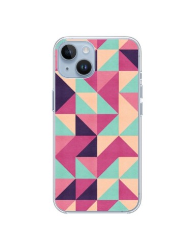 Coque iPhone 14 Azteque Triangle Rose Vert - Eleaxart