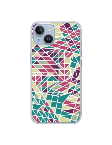 Coque iPhone 14 Azteque Triangles Vert Violet - Eleaxart