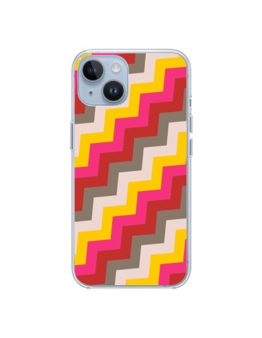 Coque iPhone 14 Lignes Triangle Azteque Rose Rouge - Eleaxart