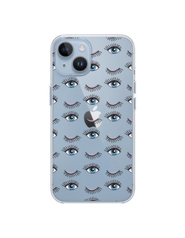 Coque iPhone 14 Eyes Oeil Yeux Bleus Mosaïque Transparente - Léa Clément