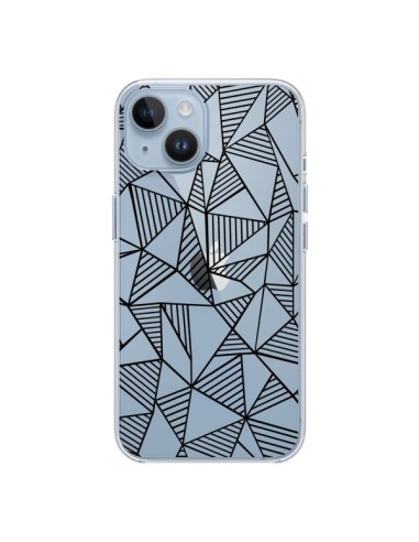 Coque iPhone 14 Lignes Grilles Triangles Grid Abstract Noir Transparente - Project M