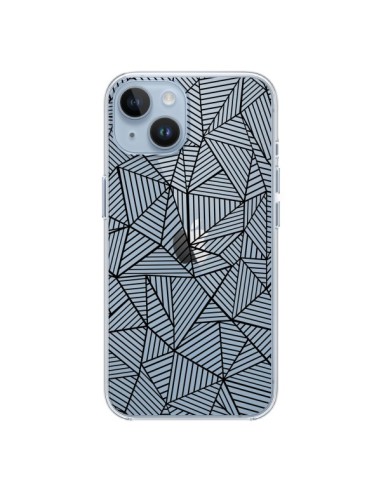Coque iPhone 14 Lignes Grilles Triangles Full Grid Abstract Noir Transparente - Project M