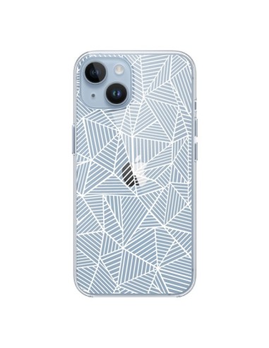 Coque iPhone 14 Lignes Grilles Triangles Full Grid Abstract Blanc Transparente - Project M