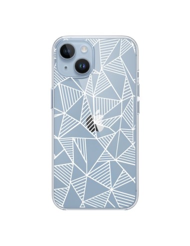 Coque iPhone 14 Lignes Grilles Triangles Grid Abstract Blanc Transparente - Project M