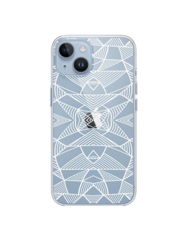Coque iPhone 14 Lignes Miroir Grilles Triangles Grid Abstract Blanc Transparente - Project M