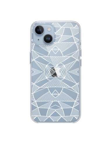 Cover iPhone 14 Linee Specchi Griglia Triangoli Grid Astratto Bianco Trasparente - Project M