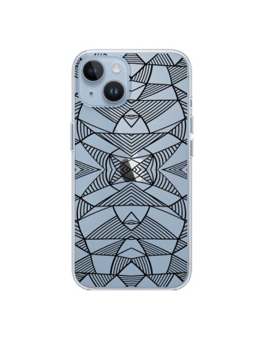 Cover iPhone 14 Linee Specchi Griglia Triangoli Grid Astratto Nero Trasparente - Project M