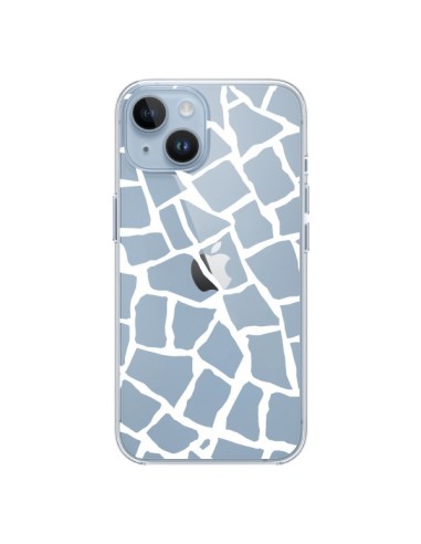Coque iPhone 14 Girafe Mosaïque Blanc Transparente - Project M