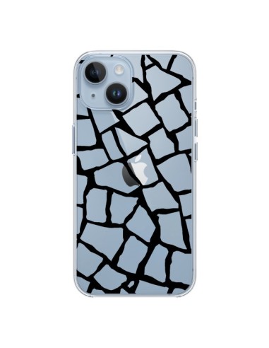 Coque iPhone 14 Girafe Mosaïque Noir Transparente - Project M