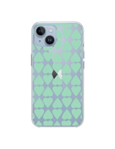 Coque iPhone 14 Coeurs Heart Mint Bleu Vert Transparente - Project M