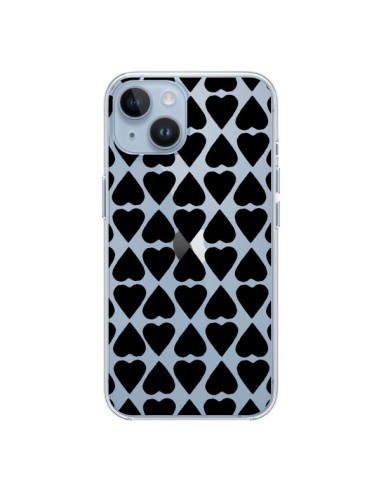 Coque iPhone 14 Coeurs Heart Noir Transparente - Project M