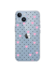 Cover iPhone 14 Punti Cuori Rosa Trasparente - Project M