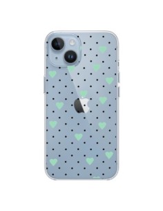 Coque iPhone 14 Point Coeur Mint Bleu Vert Pin Point...