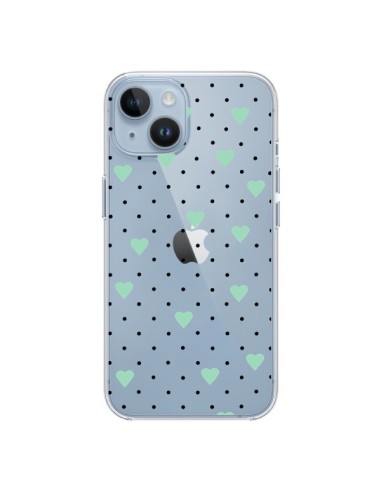 Coque iPhone 14 Point Coeur Mint Bleu Vert Pin Point Heart Transparente - Project M