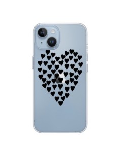 Coque iPhone 14 Coeurs Heart Love Noir Transparente -...