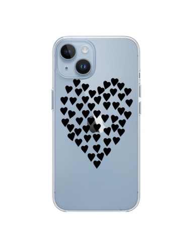 Coque iPhone 14 Coeurs Heart Love Noir Transparente - Project M