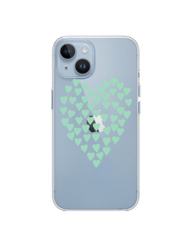 Coque iPhone 14 Coeurs Heart Love Mint Bleu Vert Transparente - Project M