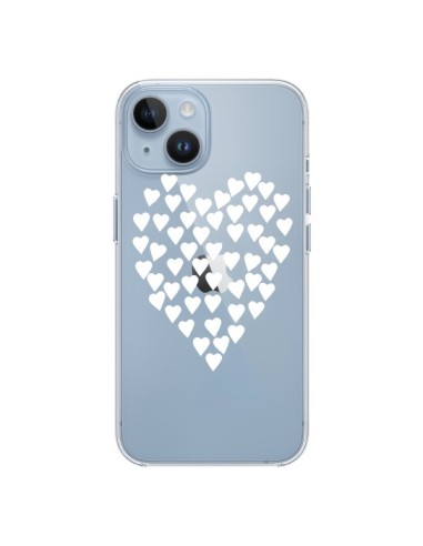 Coque iPhone 14 Coeurs Heart Love Blanc Transparente - Project M