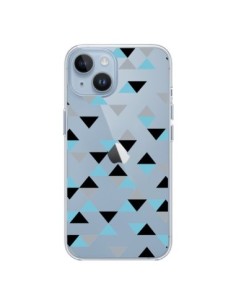 Coque iPhone 14 Triangles Ice Blue Bleu Noir Transparente...